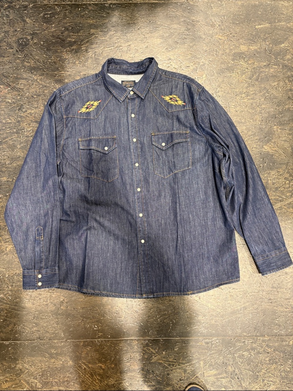 Men's Pendelton Dark Blue Denim Western Shirt with Embroidery